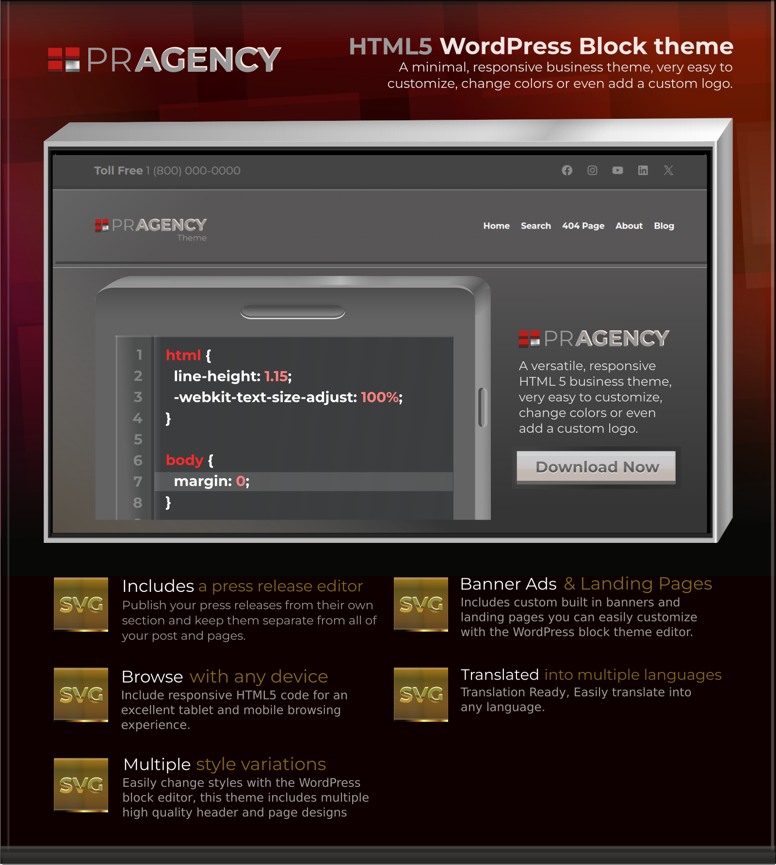 PR Agency WordPress Block Theme Details